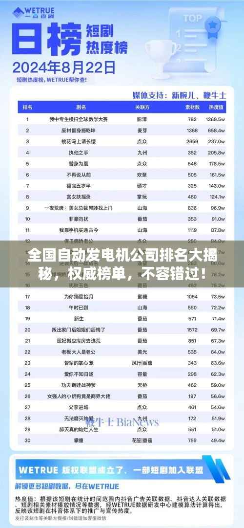 全国自动发电机公司排名大揭秘,权威榜单,不容错过!