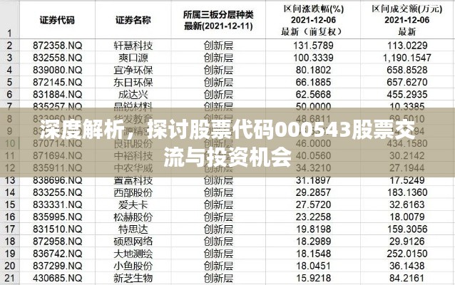 深度解析,探讨股票代码000543股票交流与投资机会