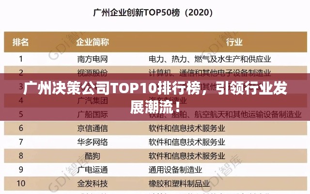 广州决策公司TOP10排行榜，引领行业发展潮流！