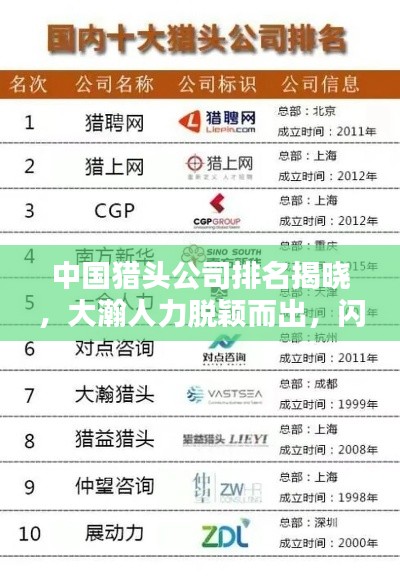 中国猎头公司排名揭晓,大瀚人力脱颖而出,闪耀行业榜单!